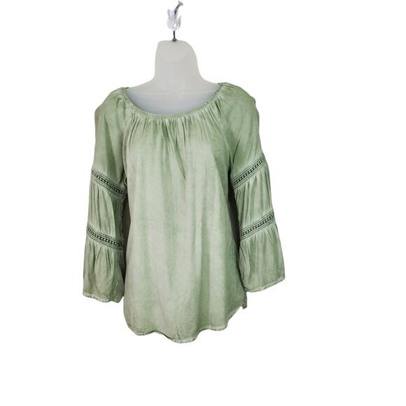 SPENSE Womens Blouse Small Peasant Bell Sleeves Embroidered‎ Tie Dye Green Boho - Picture 1 of 10